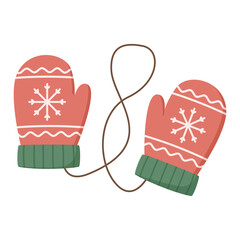 Christmas Mittens Connected by String, Winter Holiday Accessory