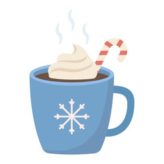Hot Chocolate with Candy Cane and Snowflake
