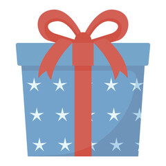 Patriotic Gift Box with Stars and Stripes Ribbon Flat Illustration
