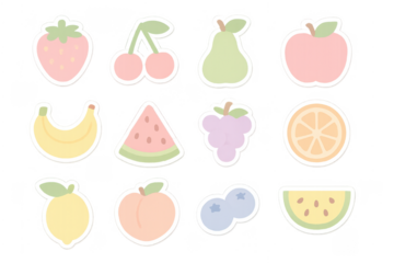 Pastel fruit sticker collection featuring healthy snacks