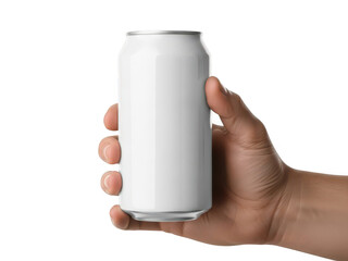 Hand Holding a Blank Soda Can Isolated on Transparent Background for Design Use
