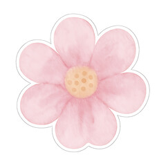 Fototapeta premium A beautiful pink orchid blossom illustration with purple petals and green leaves features a delicate butterfly in a nature-inspired floral design on a clean white background