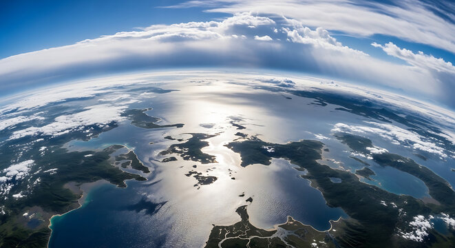 Aerial view of islands and ocean under blue sky with clouds - Powered by Adobe