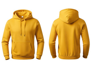 Bright Yellow Hoodie Front and Back View Isolated on Transparent Background