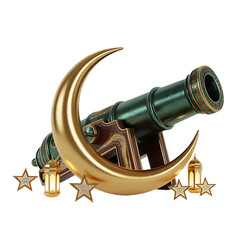 Golden Ramadan Cannon Crescent Moon Islamic Decoration Isolated Transparent Background