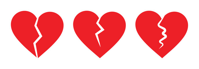 Broken Heart Icon Set Isolated on Transparent Background