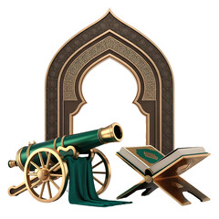 Golden Ramadan Cannon Crescent Moon Islamic Decoration Isolated Transparent Background