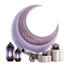 Golden Ramadan Cannon Crescent Moon Islamic Decoration Isolated Transparent Background