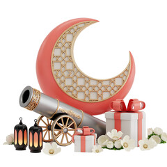 Golden Ramadan Cannon Crescent Moon Islamic Decoration Isolated Transparent Background