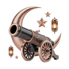 Golden Ramadan Cannon Crescent Moon Islamic Decoration Isolated Transparent Background