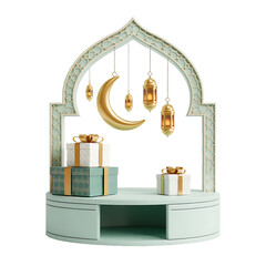 Golden Ramadan Lantern Crescent Moon Hanging Decor Isolated Transparent Background