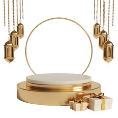 Golden Ramadan Lantern Crescent Moon Hanging Decor Isolated Transparent Background