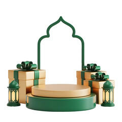 Golden Ramadan Lantern Crescent Moon Hanging Decor Isolated Transparent Background