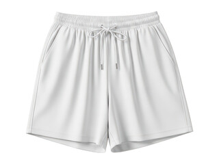 White athletic shorts with drawstring waistband isolated on white background