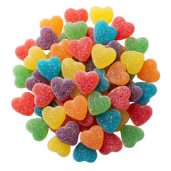 Cluster of Sugar coated various color hearts isolated on transparent background