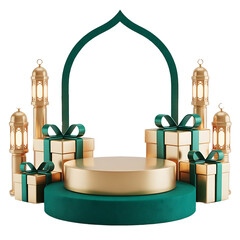 Golden Ramadan Lantern Crescent Moon Hanging Decor Isolated Transparent Background