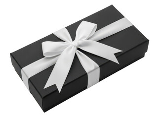 Elegant black gift box with white ribbon bow perfect for special occasions