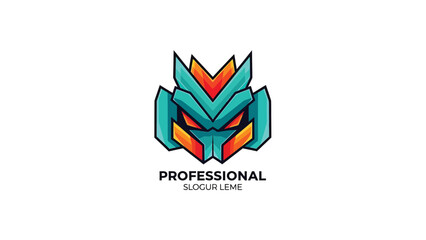Fototapeta premium Abstract robot head logo design with vibrant colors and sharp edges.