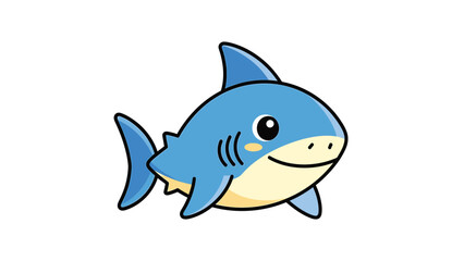 Fototapeta premium Adorable cartoon shark swimming in the ocean with a friendly smile and big eyes.