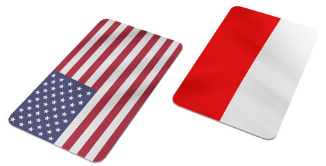 Fototapeta premium United States and Indonesia National Flags as Overlapping 3d Cards Representing Bilateral Relations and Diplomatic Partnership