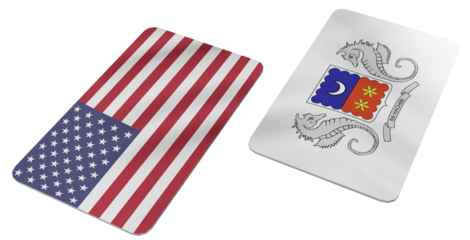 Comparison of United States of America Flag and Mayotte Coat of Arms on White Cards
