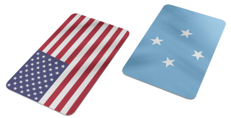 United States of America and Federated States of Micronesia National Flags on Two Distinct Rounded Cards, Symbolizing Bilateral Relations and Partnership