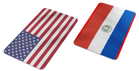 National Flags of United States of America and Paraguay Displayed on Grey Background, Representing Diplomatic Ties