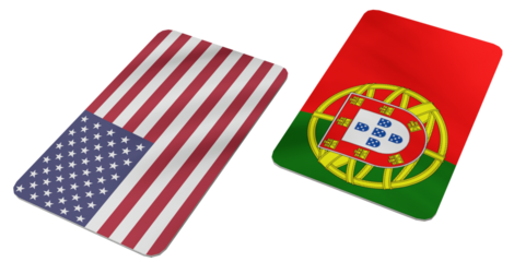 Usa and Portugal National Flags Displayed as Angled Graphic Icons, Symbolizing International Relations and Cooperation