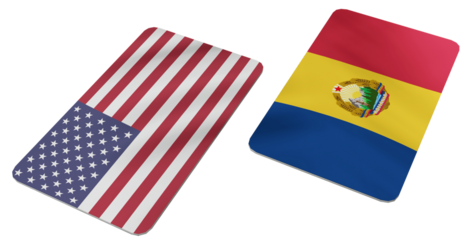 Flags of the United States of America and Romania Displayed as Tilted Cards Representing International Diplomatic Relations and Partnership