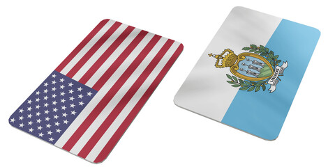 Obraz premium Diplomatic Relations Concept with Usa and San Marino National Flags Presented as Wavy Cards on a Textured Background