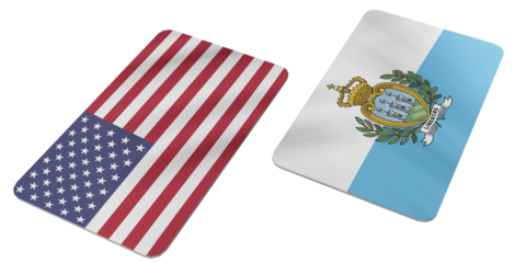 Diplomatic Relations Concept with Usa and San Marino National Flags Presented as Wavy Cards on a Textured Background