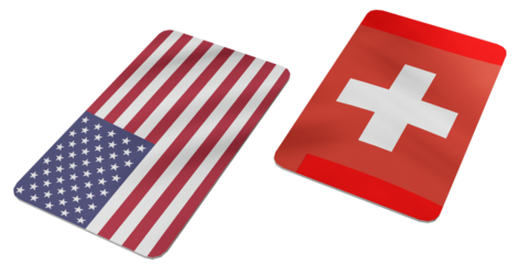 Flags of the United States of America and Switzerland Displayed on Distinct Rectangular Cards, Symbolizing International Relations and Cooperation