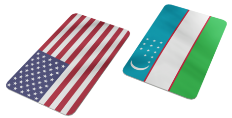 Two Illustrated Flags, Representing the United States of America and Uzbekistan, Placed Side by Side, Symbolizing Diplomatic Relations and Cooperation Between the Nations