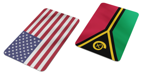 Flags of the United States of America and Vanuatu Presented as Two Distinct, Tilted Graphic Cards on a Textured Grey Background, Symbolizing International Relations