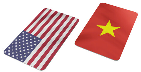 Obraz premium A Visual Representation of the Flags of the United States and Vietnam, Depicted as Two Overlapping Cards on a Textured Gray Background, Symbolizing International Relations
