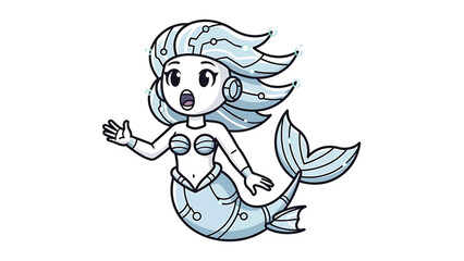 Cartoon mermaid with circuit board hair and tail, digital art style.