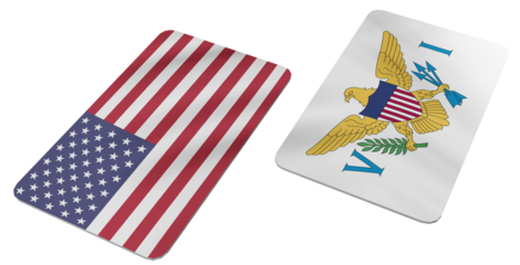 Tilted Illustration of United States Flag and U s Virgin Islands Flag Represented on Distinct Glossy Playing Cards