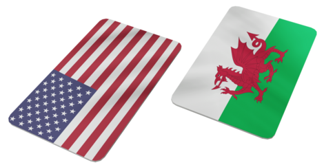 Stylized Digital Flags of the United States of America and Wales Symbolizing International Cooperation