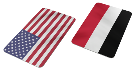 Flags of the United States of America and Yemen Placed Diagonally on a Grey Checkered Background, Representing International Relations or Diplomacy