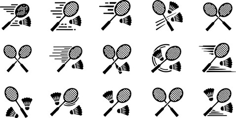Badminton Shuttlecock Icon Set &ndash; Feather Shuttle Sports Symbols