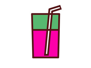 Vibrant Juice Glass Icon with Straw in Flat Style