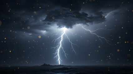 Dramatic lightning storm over dark ocean