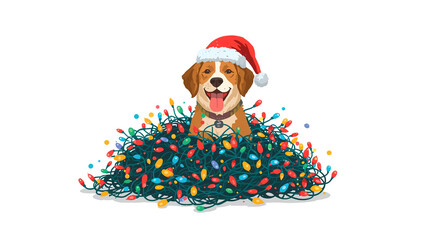 dog wearing santa claus hat