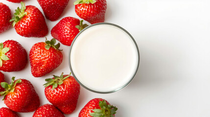 strawberries and milk on white background