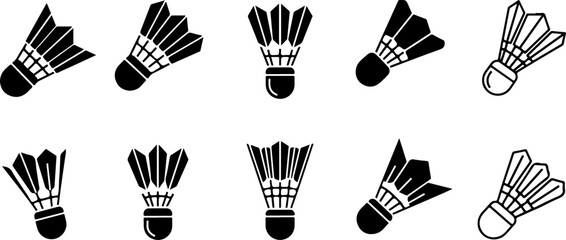 Badminton Shuttlecock Icon Set &ndash; Feather Shuttle Sports Symbols