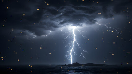 Lightning storm over ocean at night