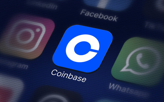 Coinbase company logo on the smartphone