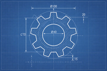 Technical drawing of a gear