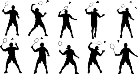 Obraz premium Tennis Player Action Silhouette Set