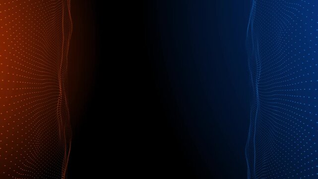 Abstract glowing dot particle lines in orange and blue with dark background